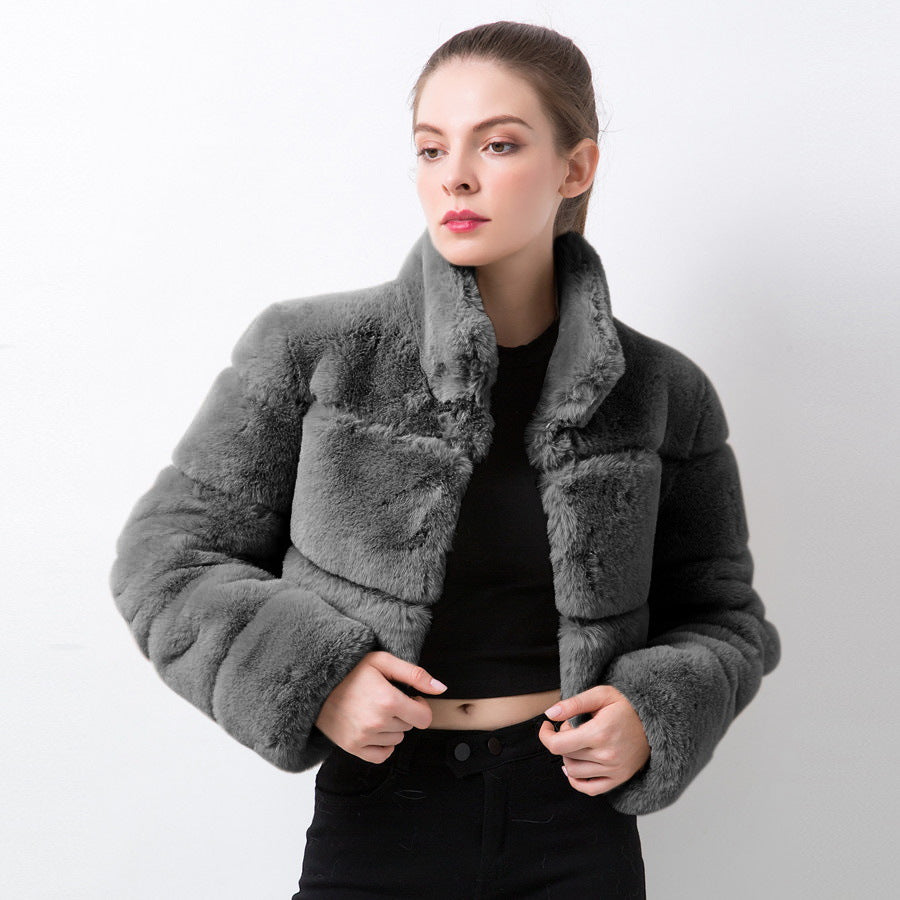 Damen modische kurze Kunstpelzjacke EB
