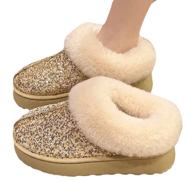 Damen Flauschige Glitzer Hausschuhe EB