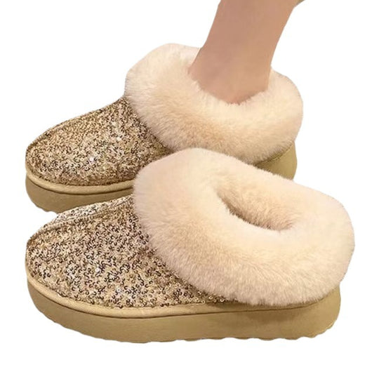 Damen Flauschige Glitzer Hausschuhe EB