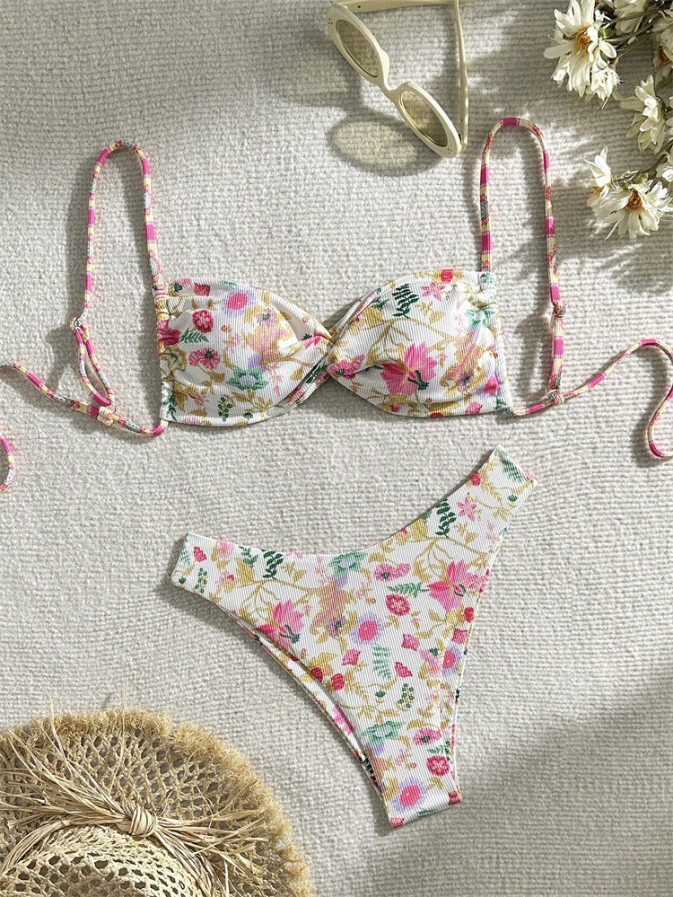 Damen Verschnörkelter Bikini mit floralem Design EB