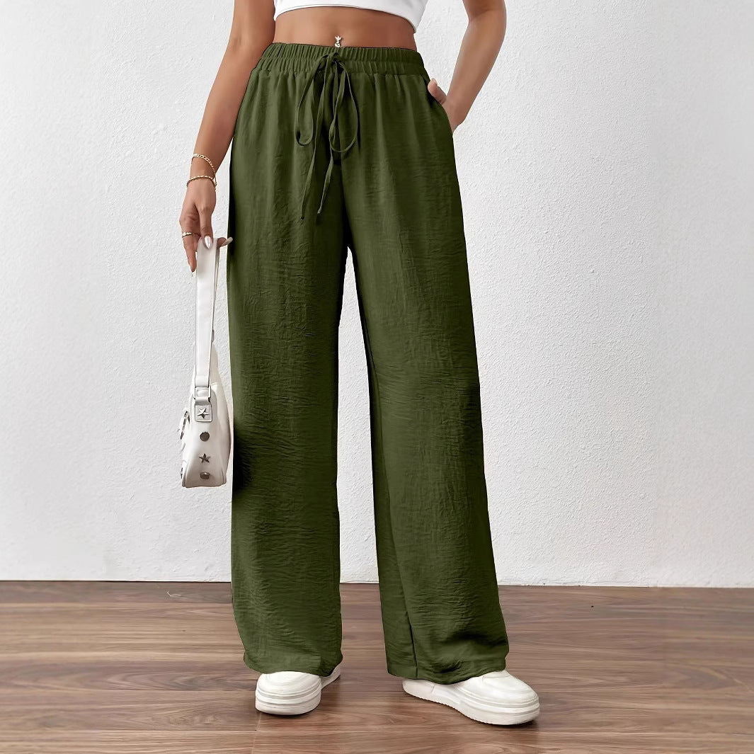 Damen Weit geschnittene Sommerhose mit elastischem Bund und Kordelzug EB