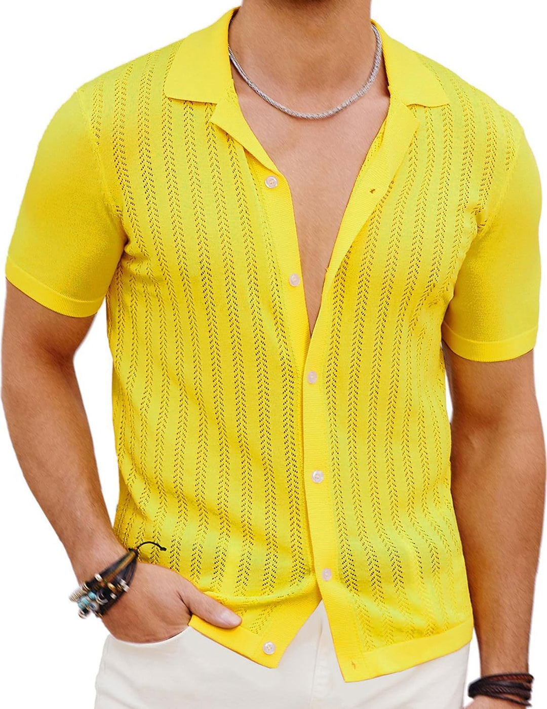 Herren Kurzarm Strickhemd mit strukturiertem Design EB