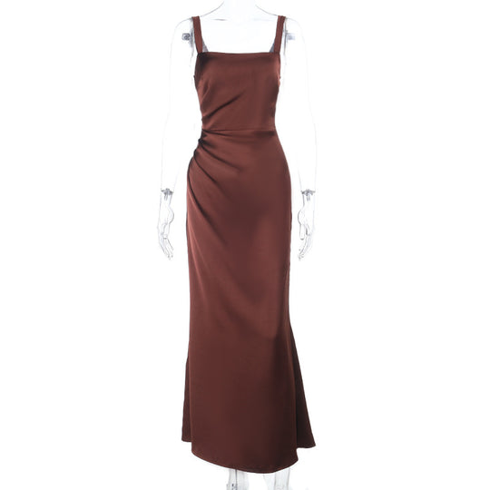 Damen elegantes Abendkleid mit schmalen Trägern und seidigem Fall EB