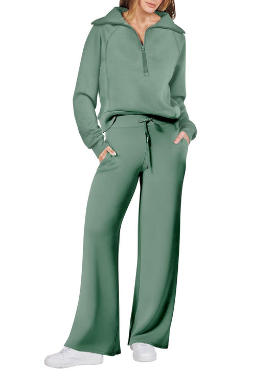 Damen Sportliches Set mit Reißverschluss und weiten Hosen EB