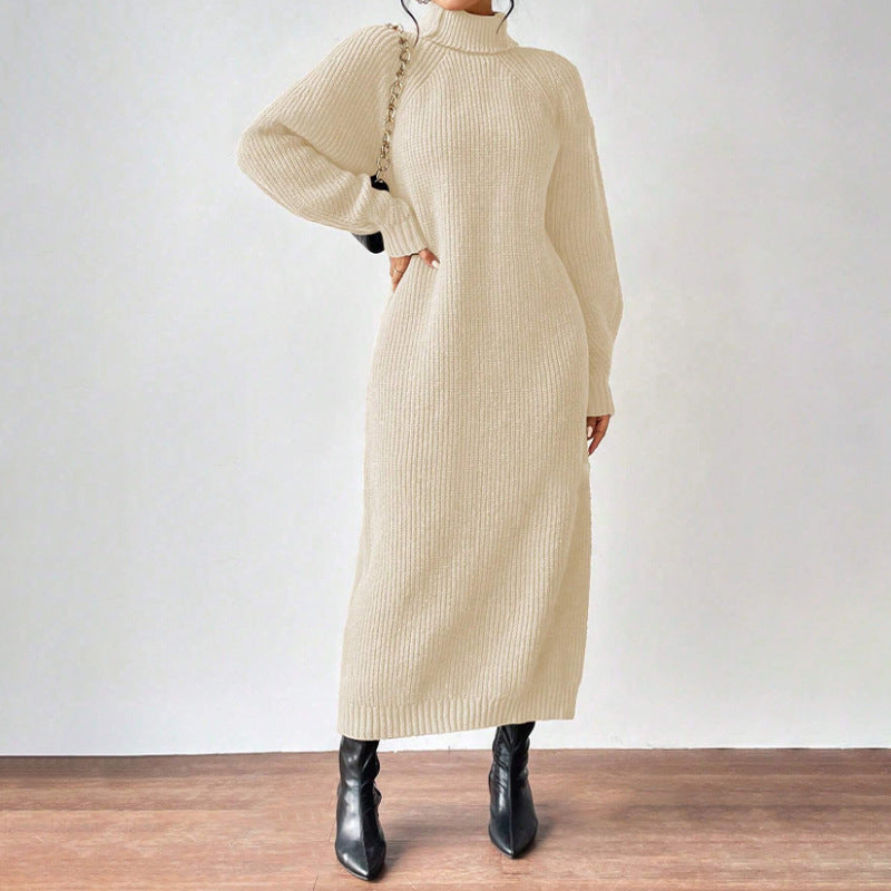 Damen Strickkleid mit hohem Kragen und weiten Ärmeln EB