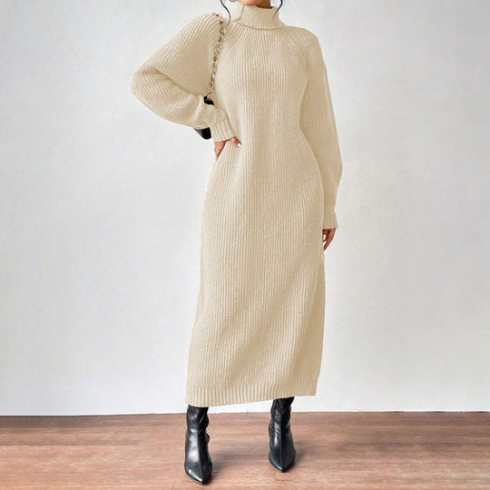Damen Strickkleid mit hohem Kragen und weiten Ärmeln EB