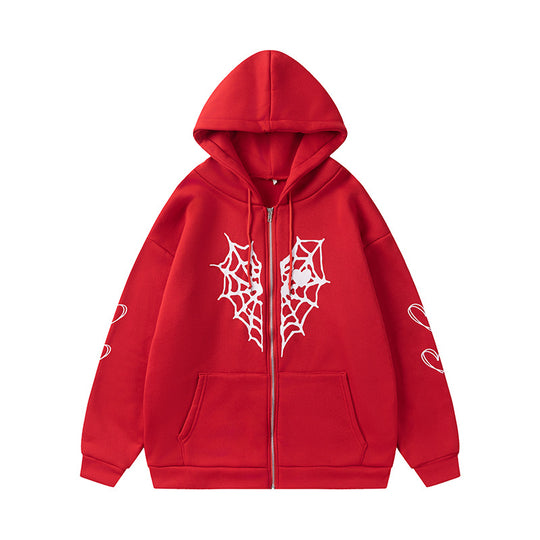 Damen Kapuzenjacke mit auffälligem Spinnenmotiv und praktischen Taschen EB