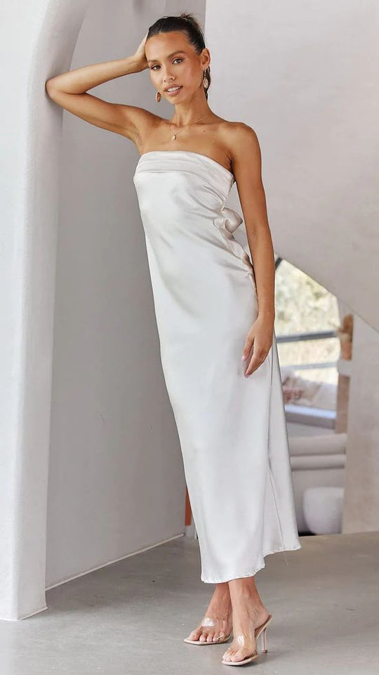 EB | Satin rückenfreies Röhrentop Kleid