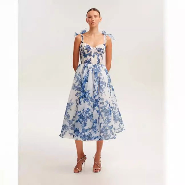 Damen Midikleid mit floralem Spitzenoberteil und zarten Rüschendetails EB