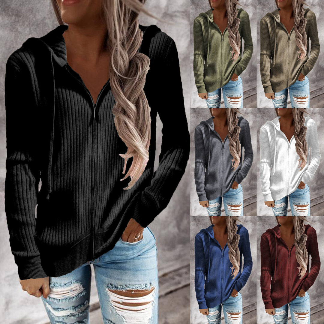 Damen Strickjacke mit Kapuze und Rippstruktur EB