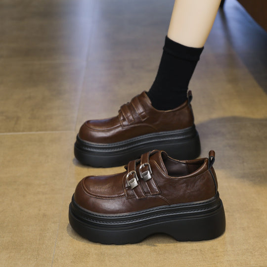 Damen Chunky Schnürschuhe mit modischem Riemen und hoher Sohle EB