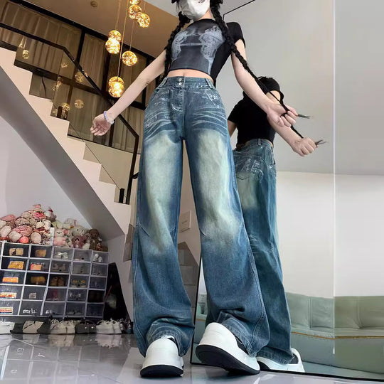 Damen Weite Jeans mit modischem Vintage-Waschlook und lässigem Design EB