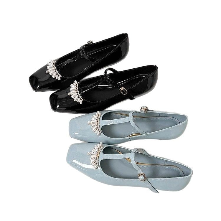 Damen Slingback-Ballerinas mit dekorativen Perlenapplikationen und elegantem Riemen EB