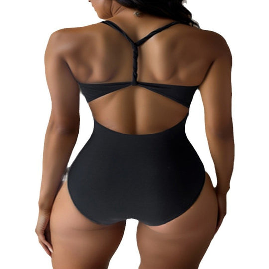 Damen Einteiliger Badeanzug mit tiefem V-Ausschnitt und seitlichen Cut-Outs EB