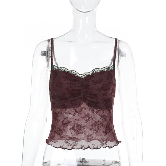Damen Spitzen-Crop-Top mit floralem Design EB