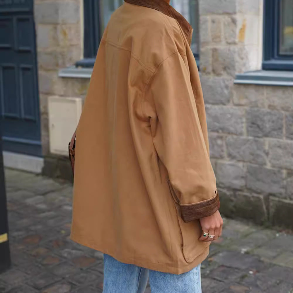 Damen lässige Baumwolljacke mit weichem Kragen und praktischen Taschen EB