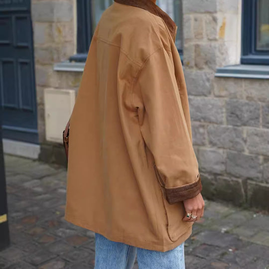 Damen lässige Baumwolljacke mit weichem Kragen und praktischen Taschen EB