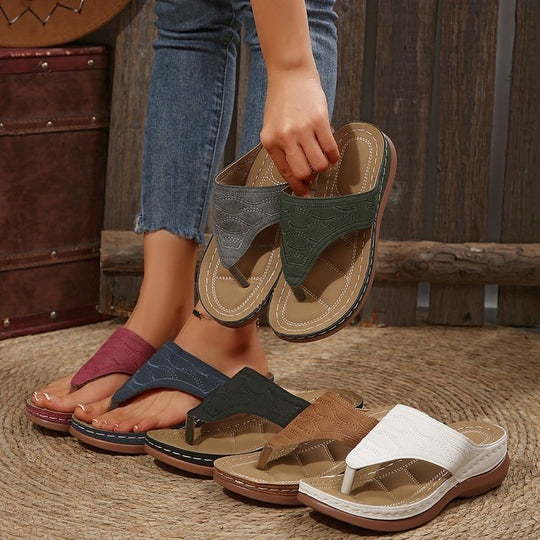 Damen Komfortable Zehentrenner-Sandalen mit anatomischem Fußbett EB