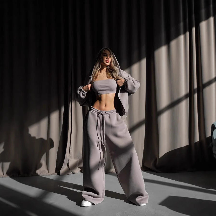 Damen gekürztes Scuba-Hoodie mit oversized Kapuze und elastischer High‑Waist Jogginghose Eichborn Berlin