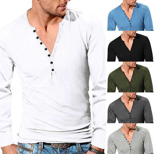Herren Langarm-Henley-Shirt mit modischen Knopfdetails und weichem Baumwollstoff EB