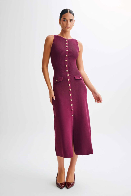 Damen Strick-Maxikleid mit durchgehendem Knopfverschluss EB