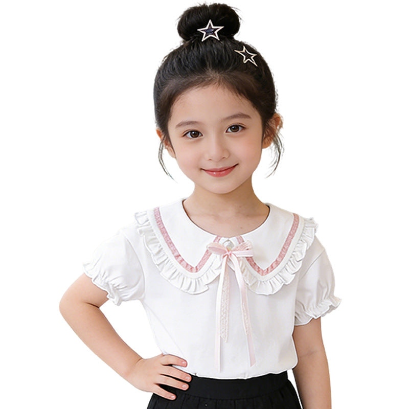 Mädchen Bluse mit Rüschendetails und dekorativem Kragen EB
