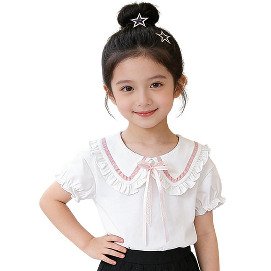 Mädchen Bluse mit Rüschendetails und dekorativem Kragen EB