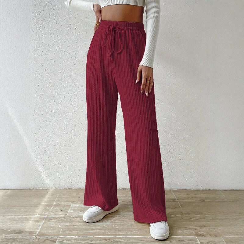 Damen entspannendes Strick-Loungewear-Set mit hoher Taille und weitem Bein EB