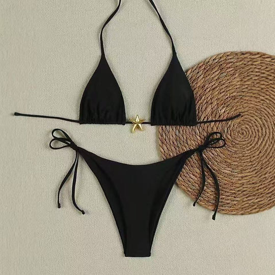 Damen Bikini-Set mit verstellbarem Triangel-Oberteil und hoher Taillenhose EB
