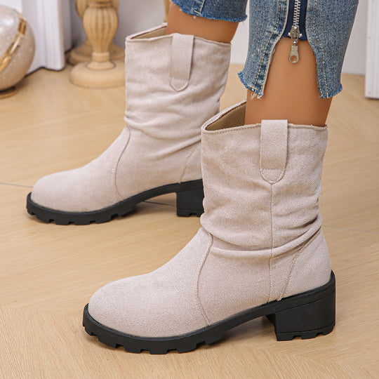 Damen Modische Stiefeletten mit gefüttertem Kragen und robustem Profil EB