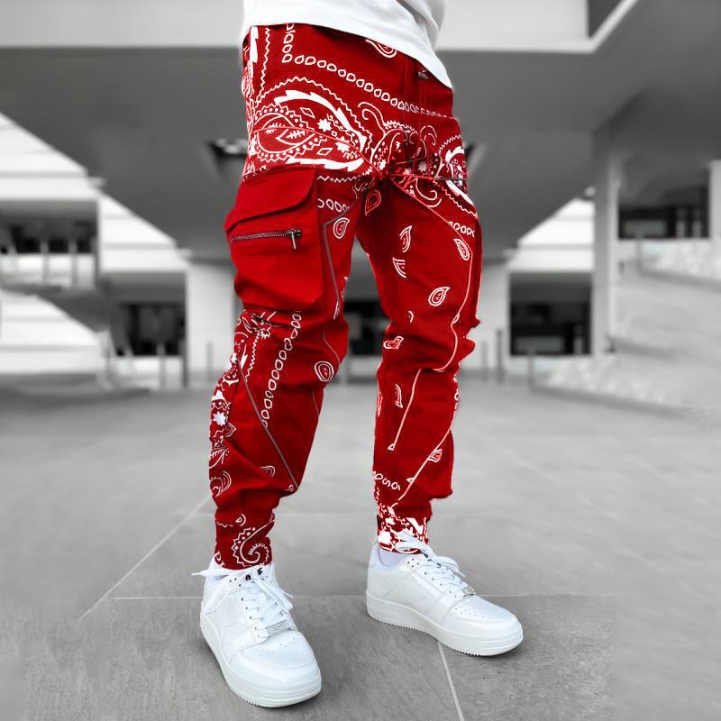 Herren Cargo-Jogginghose mit Bandana-Print, Kordelzug & Mehrfachtaschen EB
