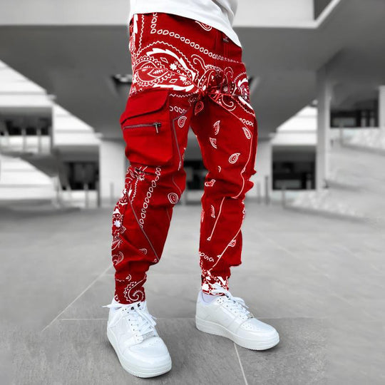 Herren Cargo-Jogginghose mit Bandana-Print, Kordelzug & Mehrfachtaschen EB
