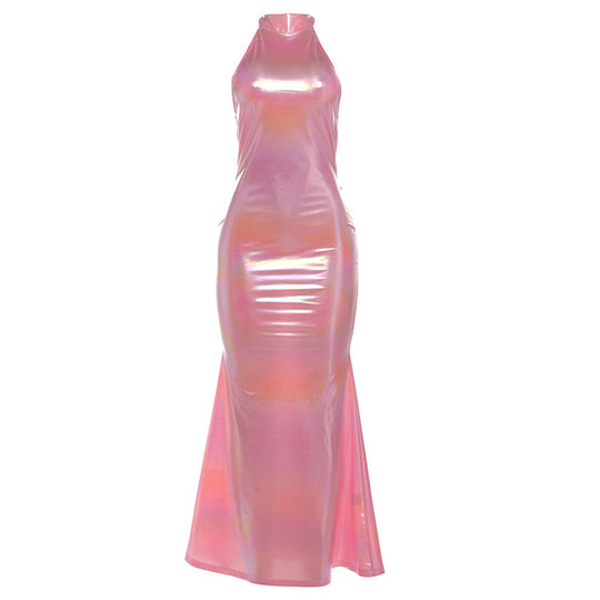 Damen Glänzendes Abendkleid mit hochgeschlossenem Design und schmalem Schnitt EB