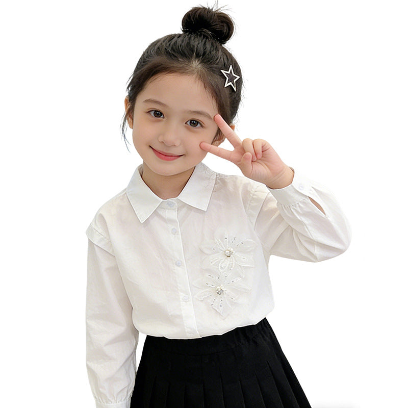 Mädchen elegante Bluse mit floralen Applikationen EB