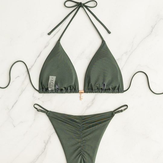 Damen Triangel-Bikini-Set mit verstellbaren Bändern und glatter Oberfläche EB