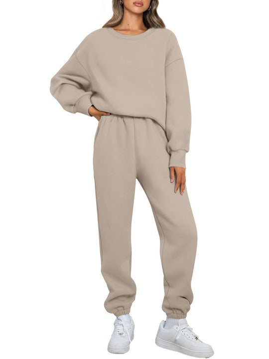 Damen nan gemütliches zweiteiliges Lounge-Set aus French-Terry mit Oversize-Sweatshirt und taillierter Jogginghose EB