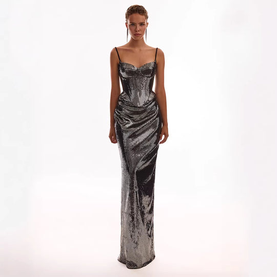 Damen glamouröses Abendkleid mit schimmernden Pailletten und elegantem Schnitt EB