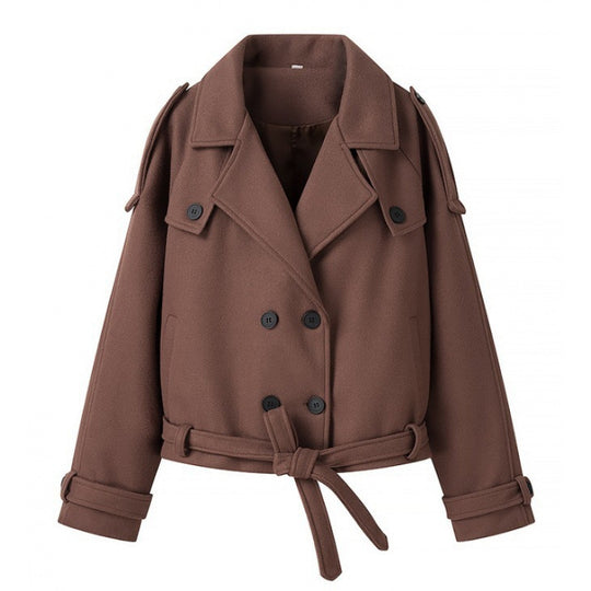 Damen modische Trenchjacke mit taillierbarem Gürtel und eleganten Knöpfen EB