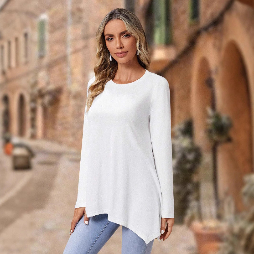 Damen Langarm-Oberteil mit asymmetrischem Schnitt und weichem Viskosematerial EB