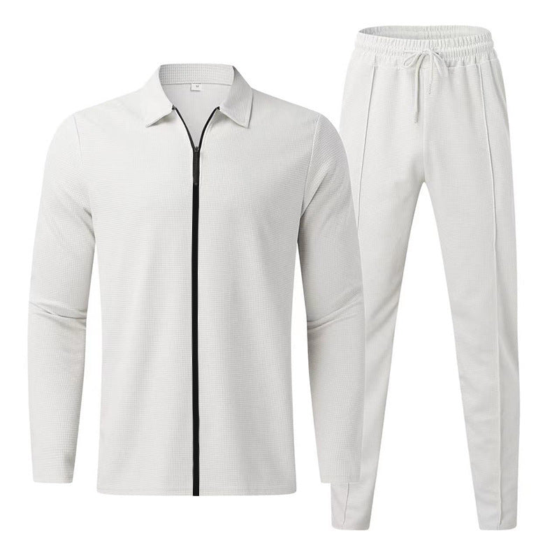 Herren Waffelstruktur-Loungewear-Set mit Halbreißverschluss-Polo & tapered Jogginghose EB