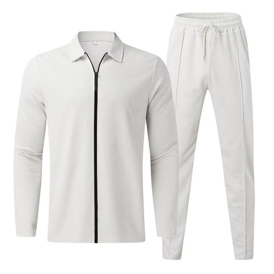 Herren Waffelstruktur-Loungewear-Set mit Halbreißverschluss-Polo & tapered Jogginghose EB