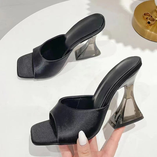 Damen Modische Flip-Flops mit transparentem Blockabsatz EB