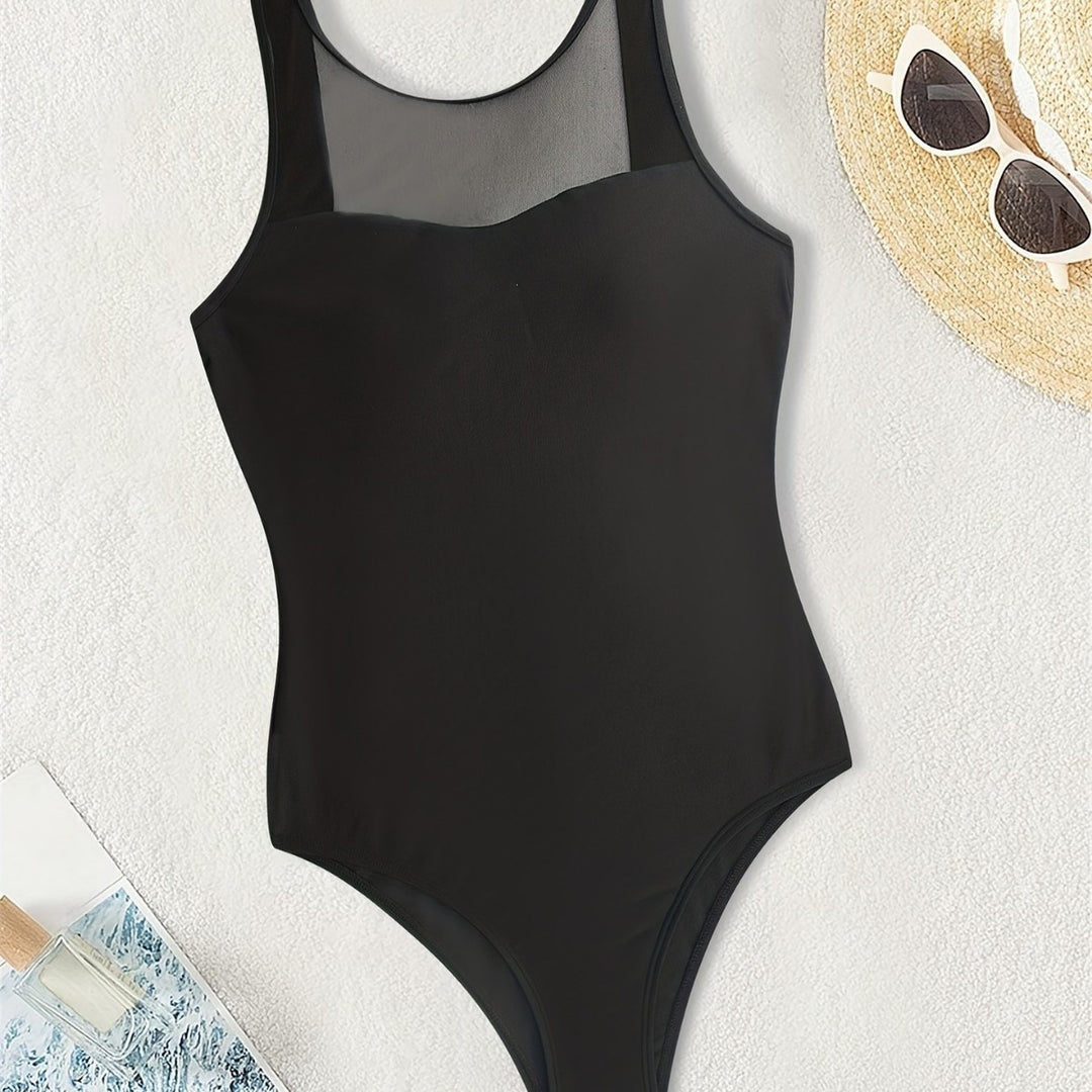 Damen Hochgeschlossener Badeanzug mit transparenten Mesh-Details EB