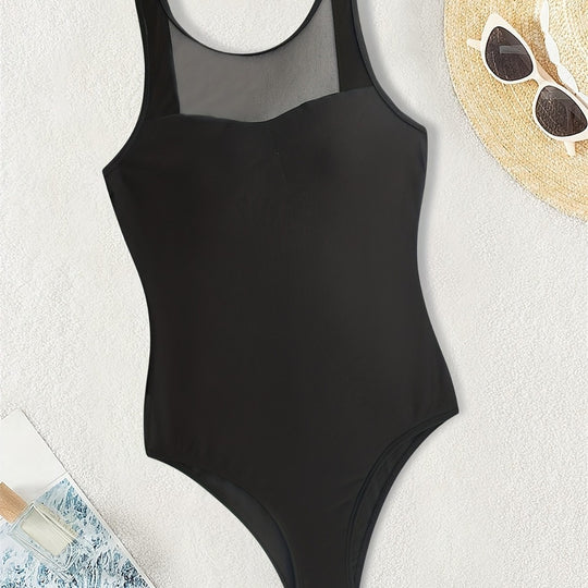 Damen Hochgeschlossener Badeanzug mit transparenten Mesh-Details EB