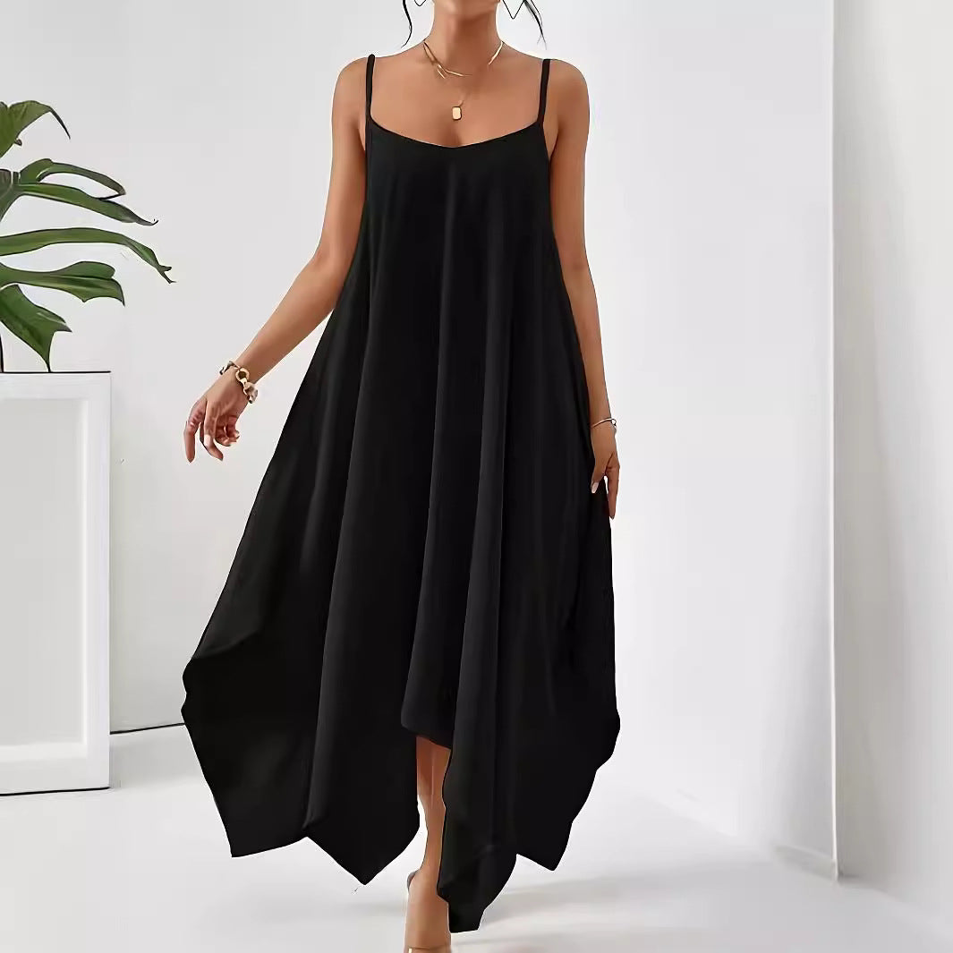 Damen Luftiges Spaghettiträger-Kleid mit asymmetrischem Saum und weichem Stoff Heidi-Mode