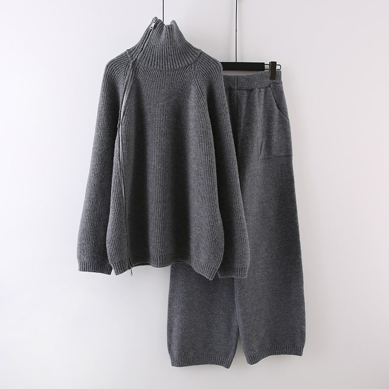 Damen Strickensemble mit Rollkragen und Reißverschluss EB