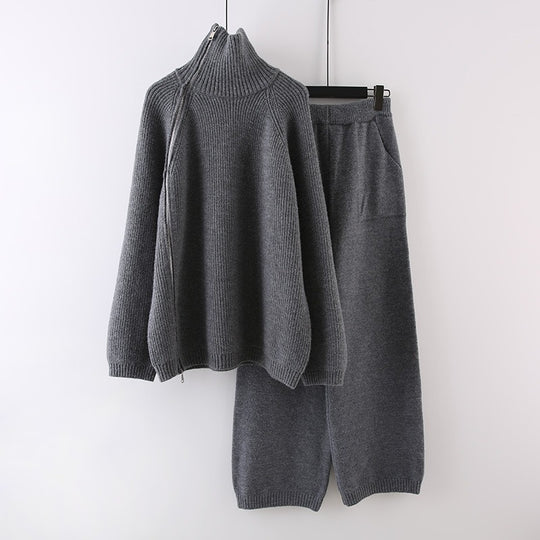 Damen Strickensemble mit Rollkragen und Reißverschluss EB