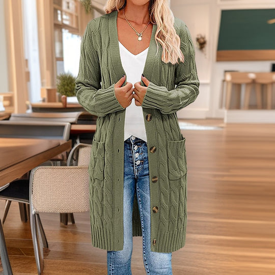 Damen Grobstrick-Cardigan mit Taschen und durchgehendem Knopfverschluss EB
