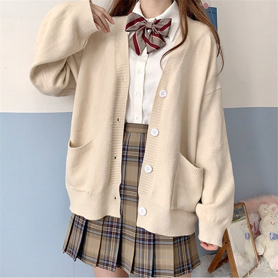 Damen Grob gestrickter Cardigan mit Taschen und V-Ausschnitt EB