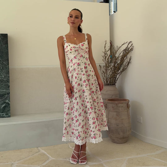 Damen Midi-Langarmkleid mit romantischem Spitzenbesatz EB